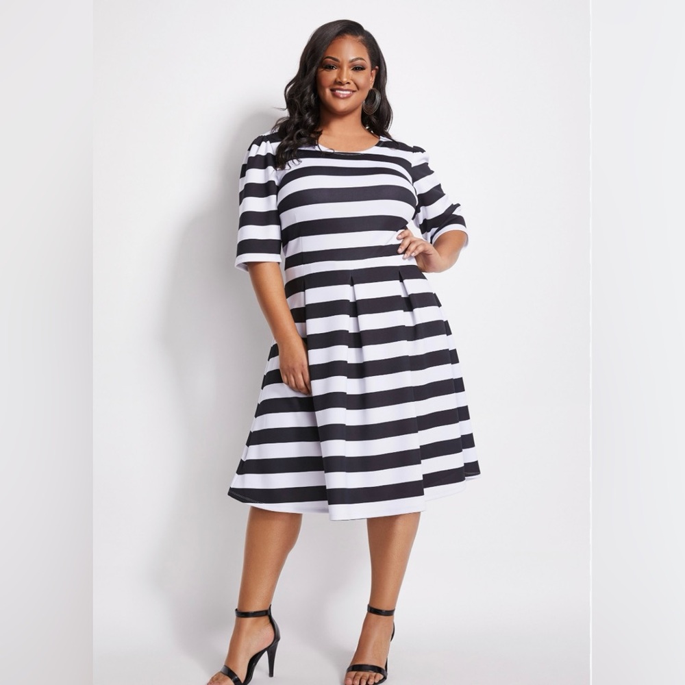 Women’s dress ( Ashley Stewart Pleated Stripe A Line Dress)